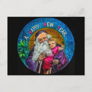 Cartes Pour Fêtes Annuelles Bonne année Vintage, père et bébé Nouvel An