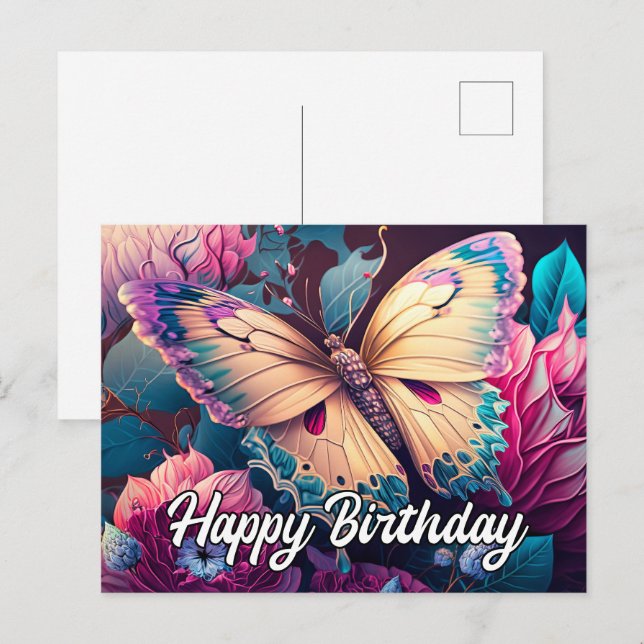 Cartes Pour Fêtes Annuelles Bonne conception des papillons flottants d'anniver (Devant / Derrière)
