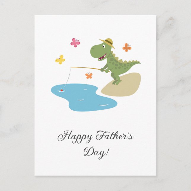 Cartes Pour Fêtes Annuelles Bonne Fête des pères Cute Cartoon Dinosaur Pêche (Devant)