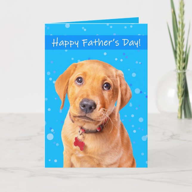 Cartes Pour Fêtes Annuelles Bonne Fête des pères mignonne chiot sur bleu (Devant)