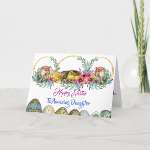 Cartes Pour Fêtes Annuelles Bonne fille de Pâques Floral Wreath Egg aquarelle