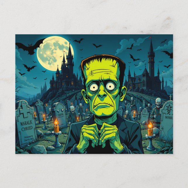 Cartes Pour Fêtes Annuelles Bonne Halloween Frankenstein (Devant)