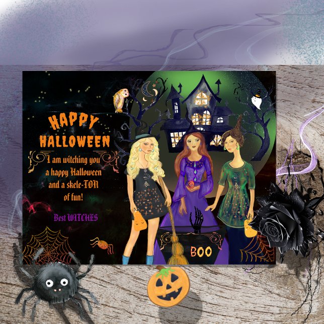 Cartes Pour Fêtes Annuelles Bonne Halloween meilleures sorcières (Happy Halloween Best Witches Holiday Postcard)