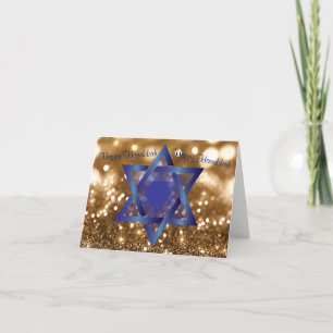 Cartes Pour Fêtes Annuelles Bonne Hanoukka Blue Star de David Golden Bokeh