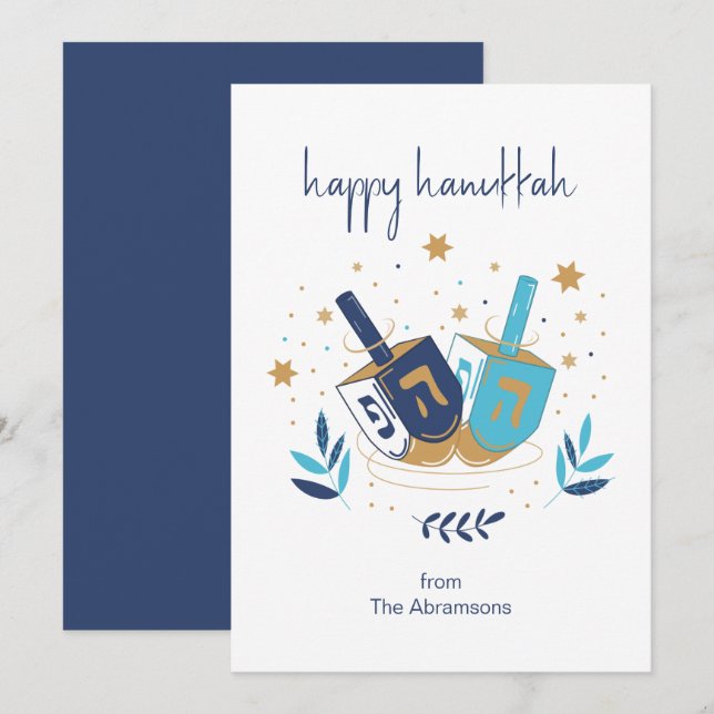 Cartes Pour Fêtes Annuelles Bonne Hanoukka Floral Dreidel Card ( (Devant / Derrière)