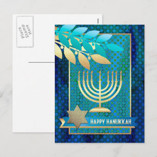 Cartes Pour Fêtes Annuelles Bonne Hanoukka. Menorah d'or et étoile de David