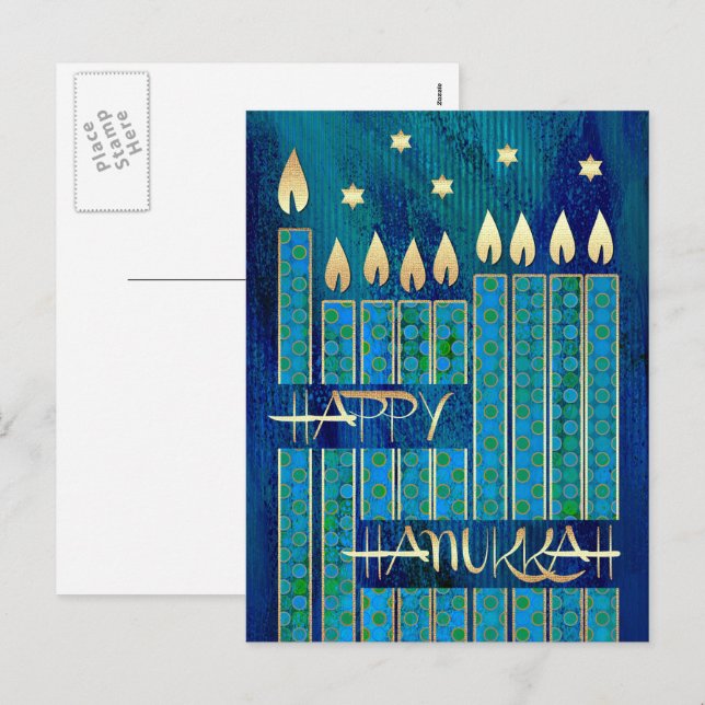 Cartes Pour Fêtes Annuelles Bonne Hanoukka. Minorah bougies (Devant / Derrière)