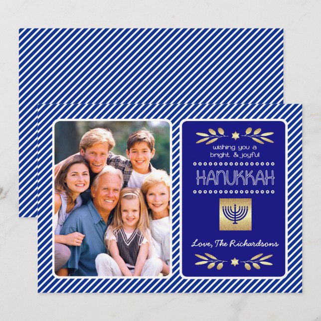 Cartes Pour Fêtes Annuelles Bonne Hanoukka. Photo personnalisée (Devant / Derrière)