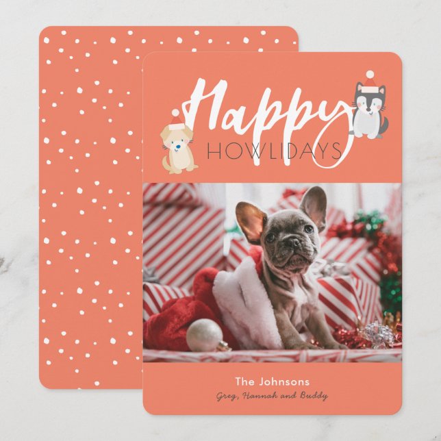 Cartes Pour Fêtes Annuelles Bonne Howlidays Père Noël Puppies Red Holiday Card (Devant / Derrière)