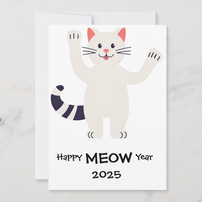 Cartes Pour Fêtes Annuelles Bonne MEOW Année 2025 Smiling cat Card (Devant)