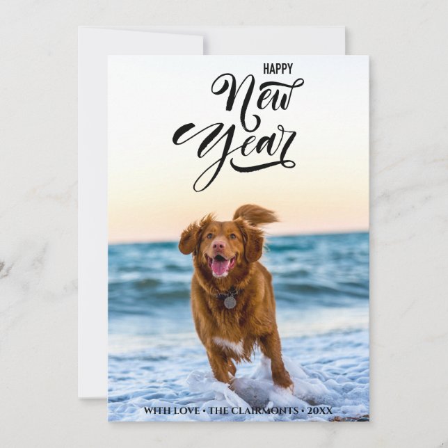 Cartes Pour Fêtes Annuelles BONNE NOUVELLE ANNÉE | Photo minimaliste de script (Devant)