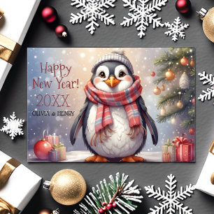 Cartes Pour Fêtes Annuelles Bonne nouvelle année pingouin mignon Flat Holiday 