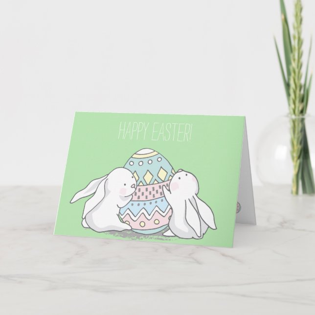 Cartes Pour Fêtes Annuelles Bonne Pâques ! Bébé mignon lapins - Vert (Devant)