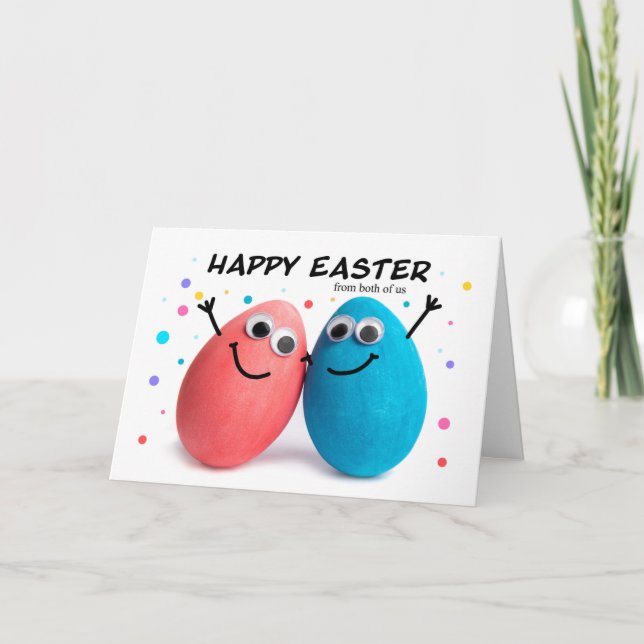 Cartes Pour Fêtes Annuelles Bonne Pâques de nous deux mignons Couple d'Oeuf (Devant)