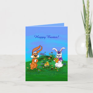 Cartes Pour Fêtes Annuelles Bonne Pâques ! Lapin avec lapin et poussin