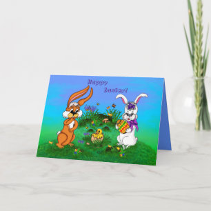 Cartes Pour Fêtes Annuelles Bonne Pâques ! Lapin avec lapin et poussin