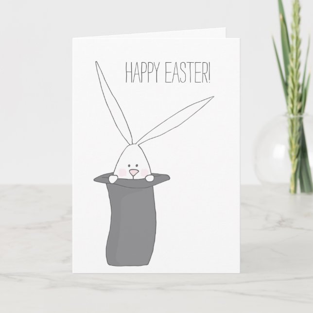 Cartes Pour Fêtes Annuelles Bonne Pâques ! Lapin mignon dans un chapeau haut (Devant)
