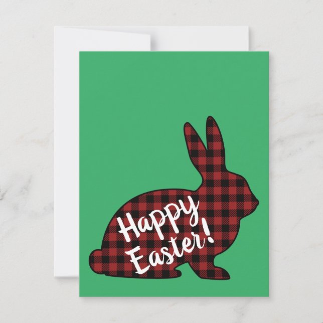 Cartes Pour Fêtes Annuelles Bonne Pâques ! Lapin Silhouette Rouge Buffalo Plai (Devant)