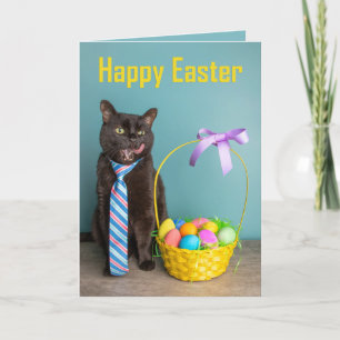 Cartes Pour Fêtes Annuelles Bonne Pâques pour tous Chat noir en Cravate avec l