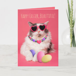 Cartes Pour Fêtes Annuelles Bonne Pâques Pour Toute Personne Chat Glamour Avec