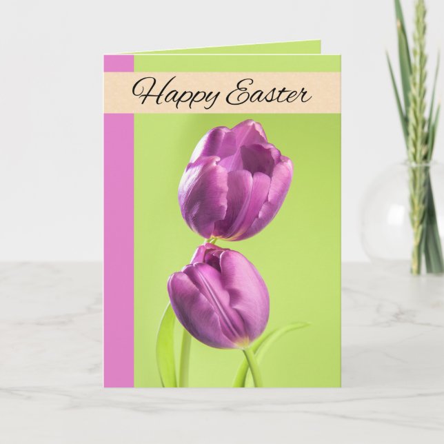 Cartes Pour Fêtes Annuelles Bonne Pâques Pour Toute Personne Jolie Tulipes Vio (Devant)