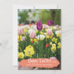 Cartes Pour Fêtes Annuelles "Bonne Pâques" Tulip Flower Field Spring Photo