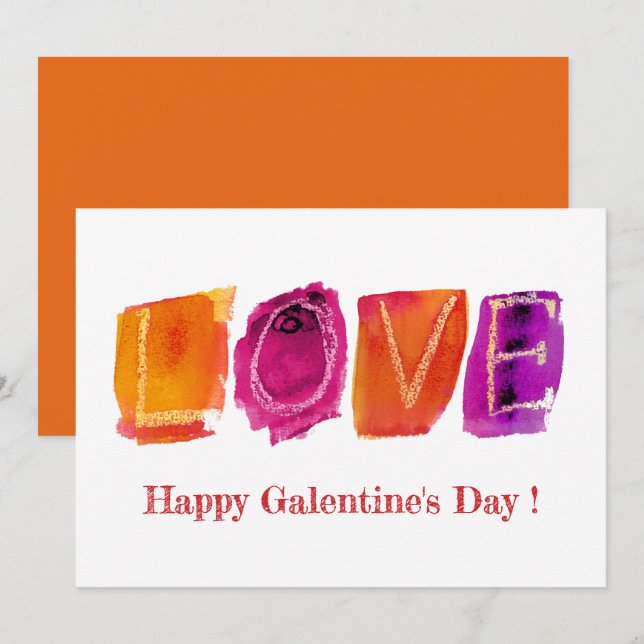 Cartes Pour Fêtes Annuelles Bonne Saint-Galentin | Aquarelle 'LOVE' Moderne (Devant / Derrière)