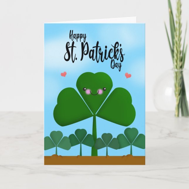 Cartes Pour Fêtes Annuelles Bonne St Patrick's Day Souriant Shamrock Clover (Devant)