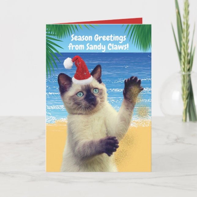 Cartes Pour Fêtes Annuelles Bonnes Fêtes amusantes du chat "Sandy Claws" (Devant)