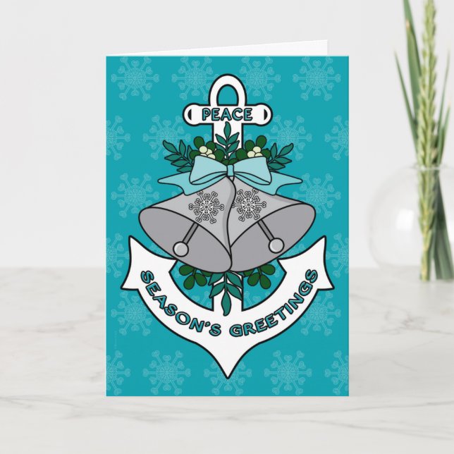 Cartes Pour Fêtes Annuelles Bonnes Fêtes Ancre, cloches et flocons de neige (Devant)