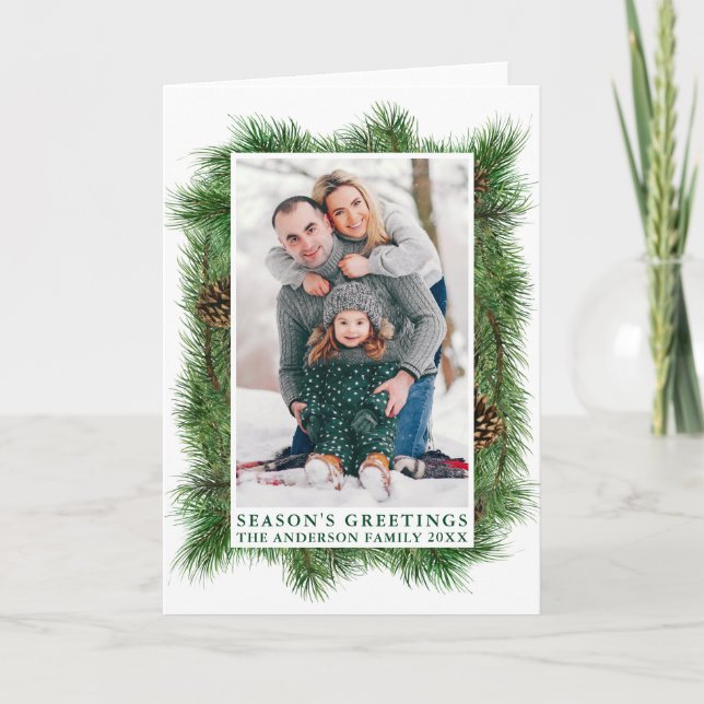 Cartes Pour Fêtes Annuelles Bonnes Fêtes Aquarelle Pins Frame Fold (Devant)