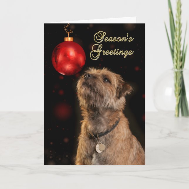 Cartes Pour Fêtes Annuelles Bonnes Fêtes Avec Chien Terrier Frontière (Devant)