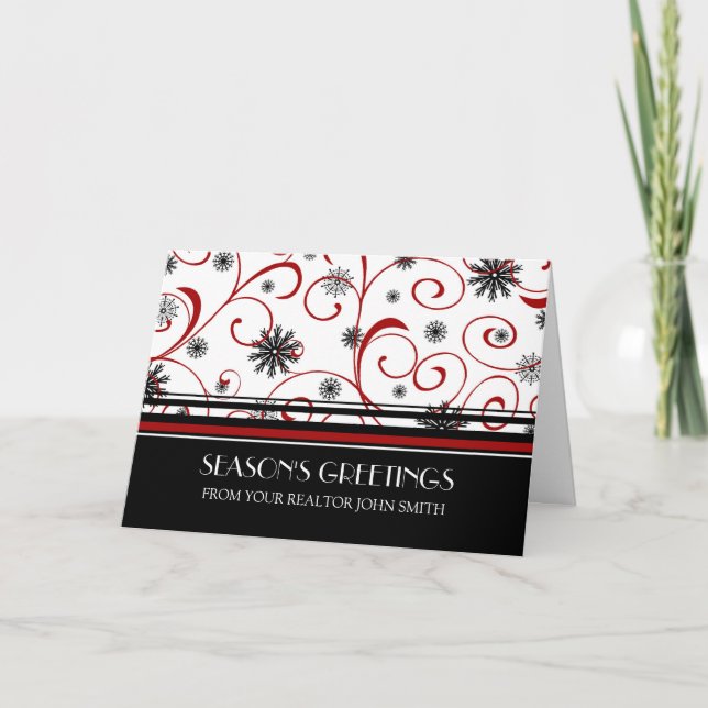 Cartes Pour Fêtes Annuelles Bonnes Fêtes blanches noires rouges d'immobiliers (Devant)