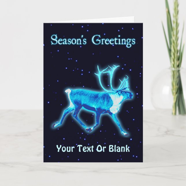 Cartes Pour Fêtes Annuelles Bonnes Fêtes - Caribou bleu (rennes) (Devant)
