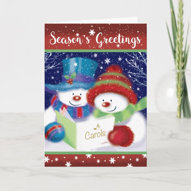Cartes Pour Fêtes Annuelles Bonnes Fêtes, Carol Singer Snowman & femme (Devant)