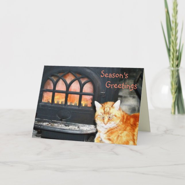 Cartes Pour Fêtes Annuelles Bonnes Fêtes Cat By Fire Holiday Card (Devant)