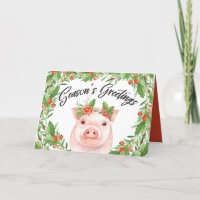 Bonnes Fêtes d'aquarelle mignonne Cochon et baies