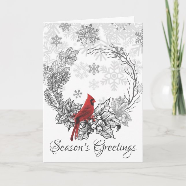 Cartes Pour Fêtes Annuelles Bonnes Fêtes de couronnes et d'oiseaux rouges hive (Devant)