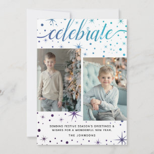 Cartes Pour Fêtes Annuelles Bonnes Fêtes de typographie Turquoise violet 2 pho