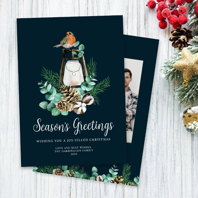 Cartes Pour Fêtes Annuelles Bonnes Fêtes du feuillage de Noël Photo bleue (Créateur téléchargé)