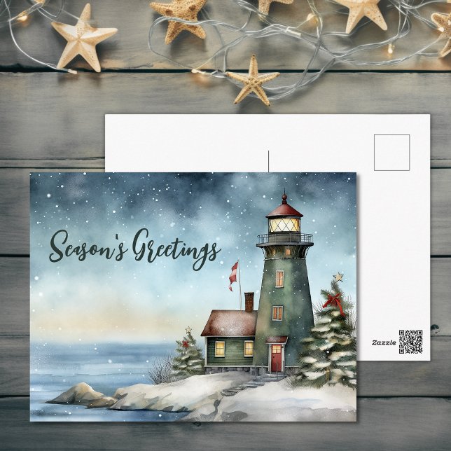 Cartes Pour Fêtes Annuelles Bonnes Fêtes du phare Wintery Noël (Wintery Lighthouse Season's Greetings Christmas Holiday Postcard)