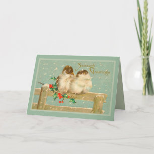 Cartes Pour Fêtes Annuelles Bonnes Fêtes gaies deux oiseaux sur une barrière