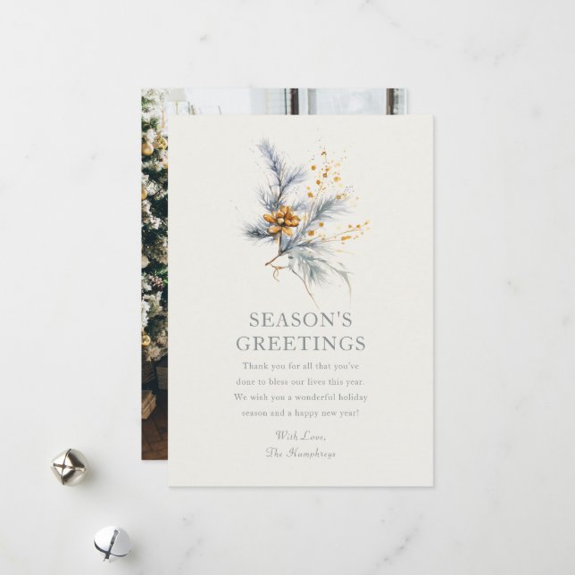 Cartes Pour Fêtes Annuelles Bonnes Fêtes minimales de pin aquarelle (Devant/Arrière en situation)