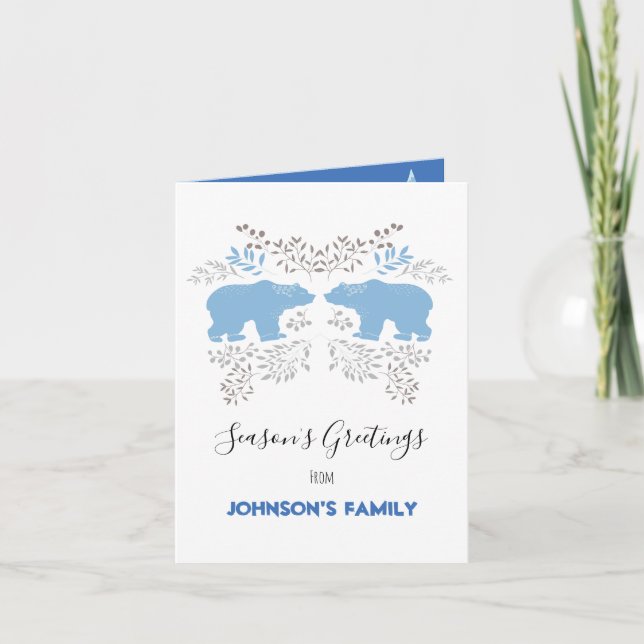 Cartes Pour Fêtes Annuelles Bonnes Fêtes ours polaire bleu Nordique blanc (Devant)