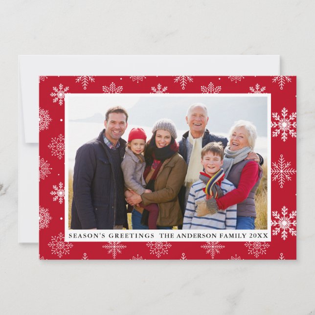 Cartes Pour Fêtes Annuelles Bonnes Fêtes Photo Snowflakes Rouge (Devant)