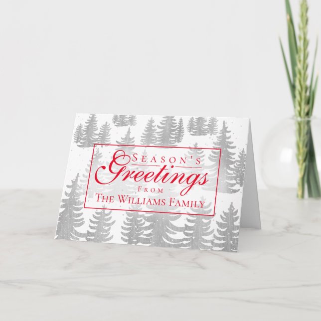 Cartes Pour Fêtes Annuelles Bonnes Fêtes Pine Trees Typographie rouge (Devant)