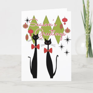 Cartes Pour Fêtes Annuelles Bonnes Fêtes Rétro MCM Cool Chat Noël