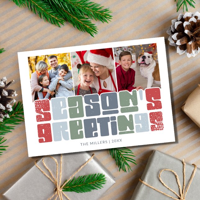 Cartes Pour Fêtes Annuelles Bonnes Fêtes Retro Photo Famille Noël (Season's Greetings Retro Photo Family Christmas Holiday Card)