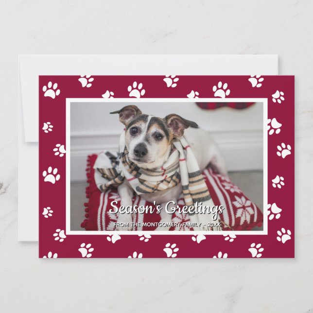 Cartes Pour Fêtes Annuelles Bonnes Fêtes Rouge Blanc Empreintes de pattes Chie (Devant)