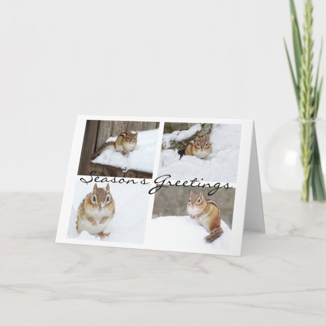 Cartes Pour Fêtes Annuelles Bonnes Fêtes Snowy Chipmunk Collage (Devant)